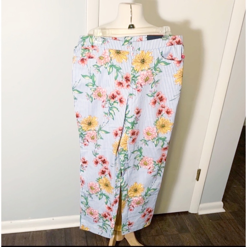 Rafaella Blue Striped Floral Pants, 14 NWT